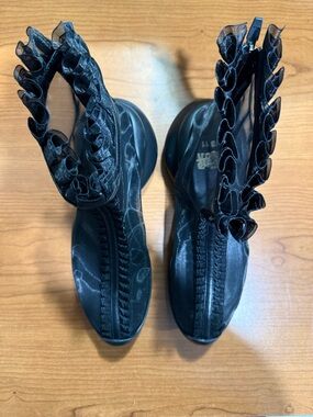 Collina Strada Black Ruffle Ankle Booties